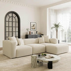 Acanva Convertible Modular Sectional Sofa with Movable Ottomans, Free Combination Corduroy Couch for Living Room Apartments, L-Shaped, White