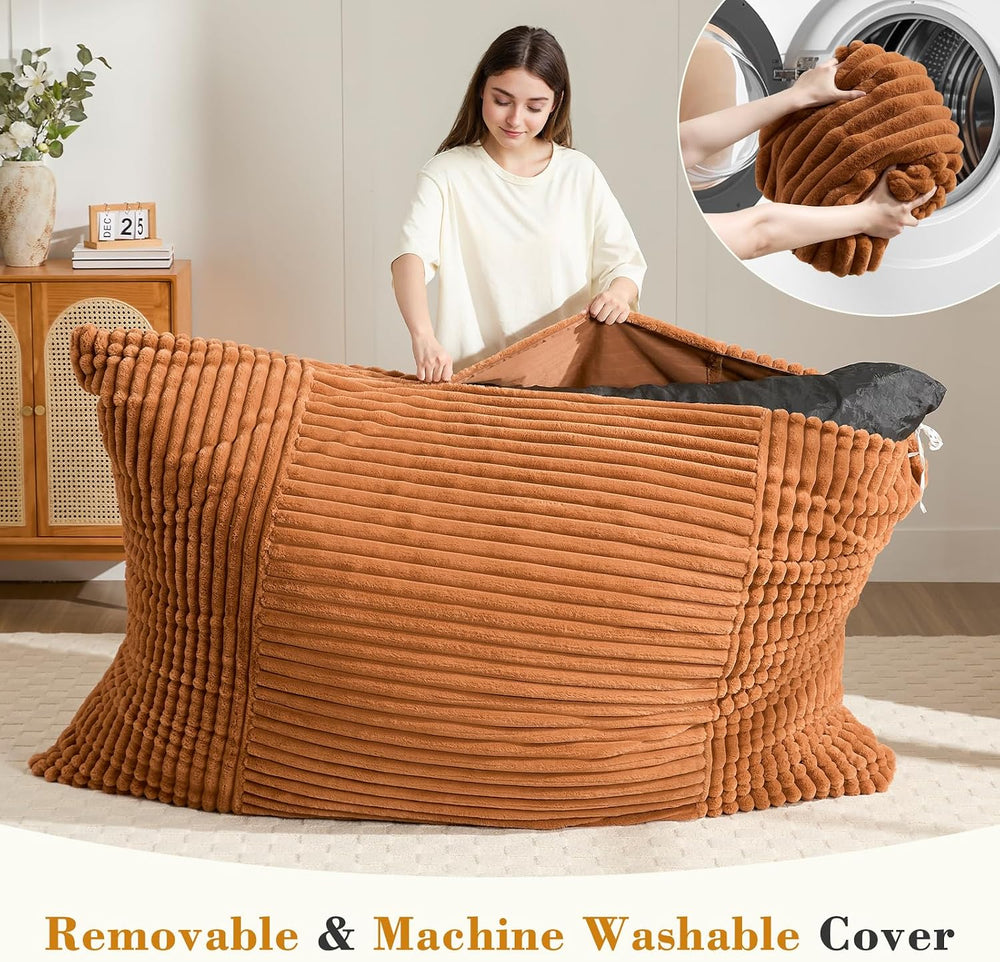 3-in-1 Giant Bean Bag Chair for Adults & Kid, Convertible Floor Sofa to M...