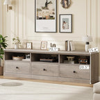 IDEALHOUSE 70in TV Stand for TVs up to 80", Mid Century Modern Entertainment Center with Storage Drawer and Open Shelves, TV Console Media Cabinet for Living Room, Bedroom, Vintage Gray