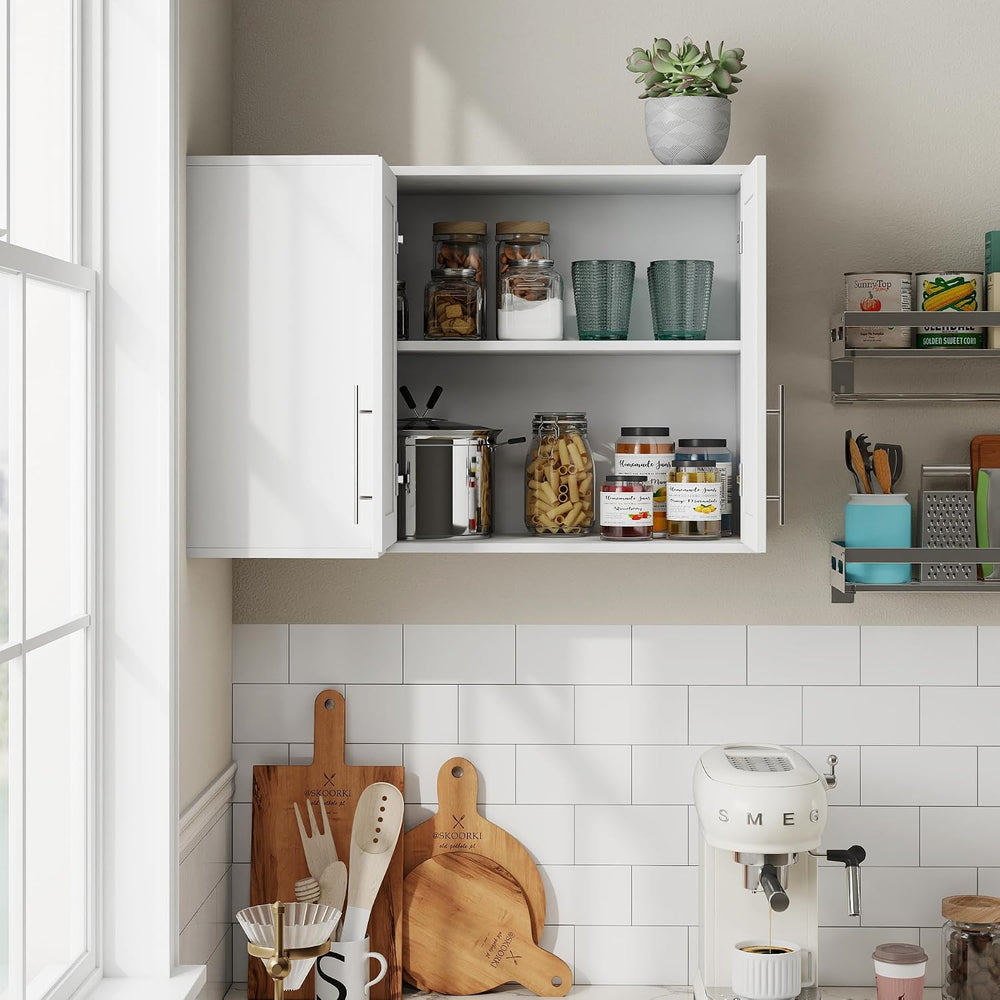 L Shape Wall Mounted Storage Cabinet, White Floating Sideboard Buffet Cabinet...