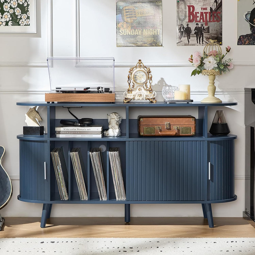 LELELINKY Extra Large Round Record Player Stand with Charging Station | Mid C...