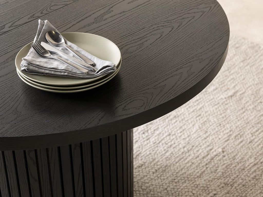 Transformer Table Solid Wood Extendable Round Dining Table Set, Black