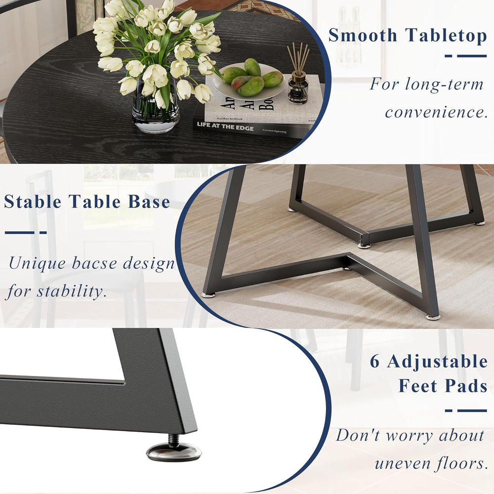 VECELO Round Dining Room Table with Wood Grain Tabletop and Steel Frame, for ...