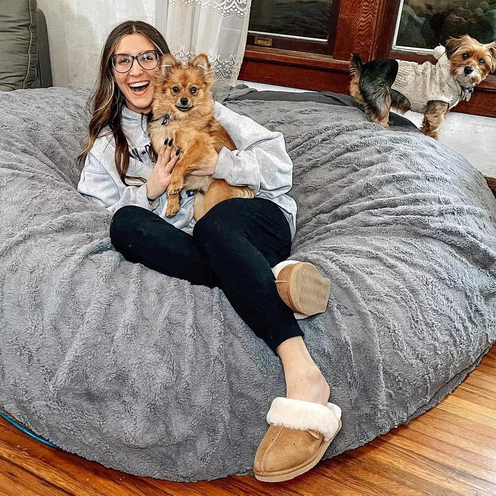Bean Bag Chairs for Adults Covers 6FT No Filler Huge Large Fluffy Bean Bag Adult Storage Sitting Chairs 2 Seater or 4 Seater for Living Room and Gaming Room Bean Bag Soft Chairs Light Grey