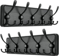 Dseap Coat Rack Wall Mounted - 5 Tri Hooks, Heavy Duty, Wooden Wall Coat Hanger Coat Hook for Clothes Hat Jacket Clothing, Black, Pack of 2
