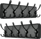 Dseap Coat Rack Wall Mounted - 5 Tri Hooks, Heavy Duty, Wooden Wall Coat Hanger Coat Hook for Clothes Hat Jacket Clothing, Black, Pack of 2