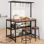 IDEALHOUSE 47" Kitchen Island with Electrical Outlets - Rolling Microwave Stand with 3-Tier Shelves, 5 Hooks & 400lb Capacity (Black & Wood)