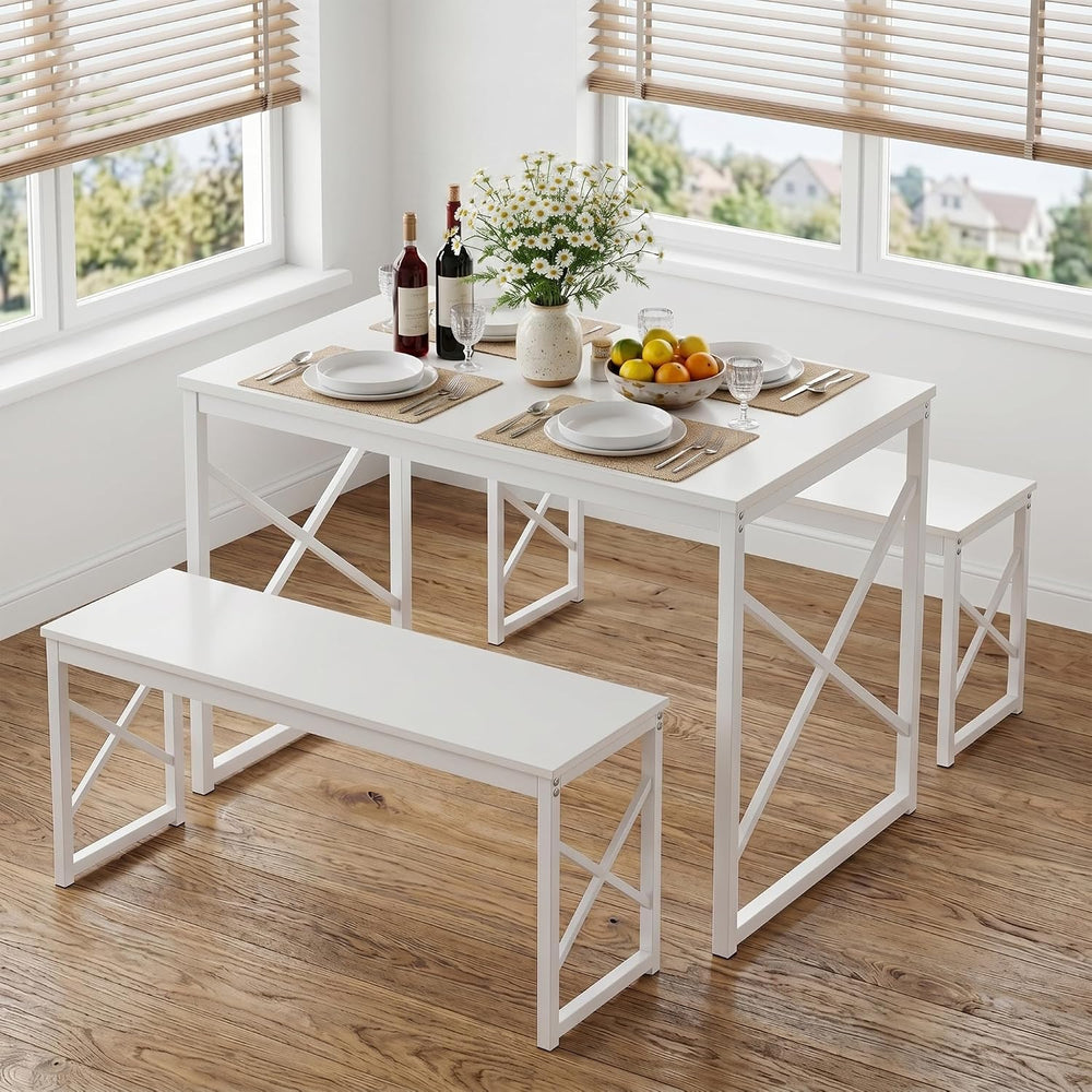 VECELO 43.3" Kitchen Dining Table Set for 4, Heavy-Duty Steel Frame &amp...