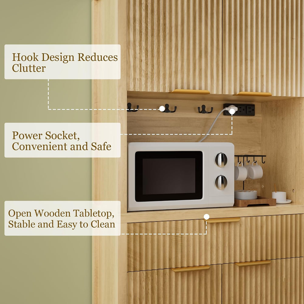 Modern Black Kitchen Pantry Cabinet/Water Ripple Food Cabinet (Wood Color)