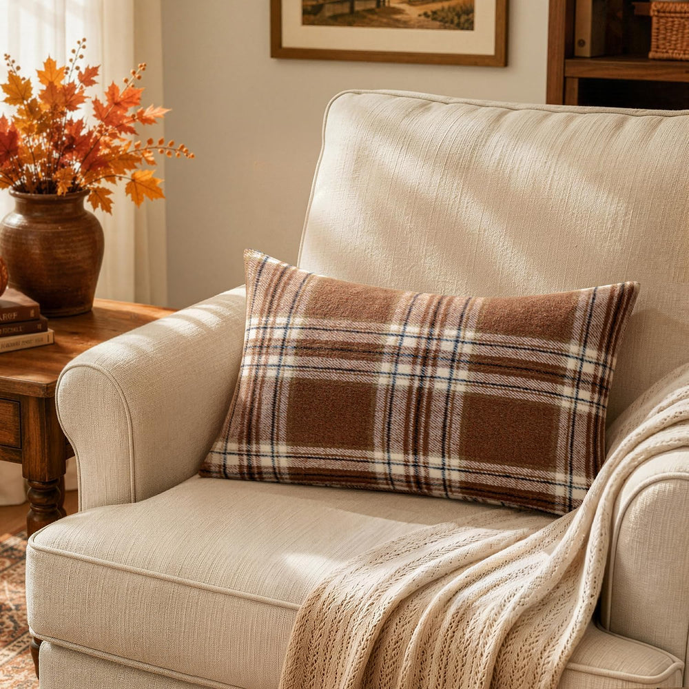 MIULEE Fall Plaid Decorative Lumbar Pillow Covers Set of 2 12x20 Brown