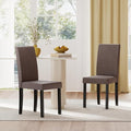 Giantex Upholstered Dining Chair Set of 2, Mid Century Modern Fabric Kitchen Chairs with Rubber Wood Legs, Thick Padded Seat, High Back, Side Armless Chairs for Living Dining Room (Brown)
