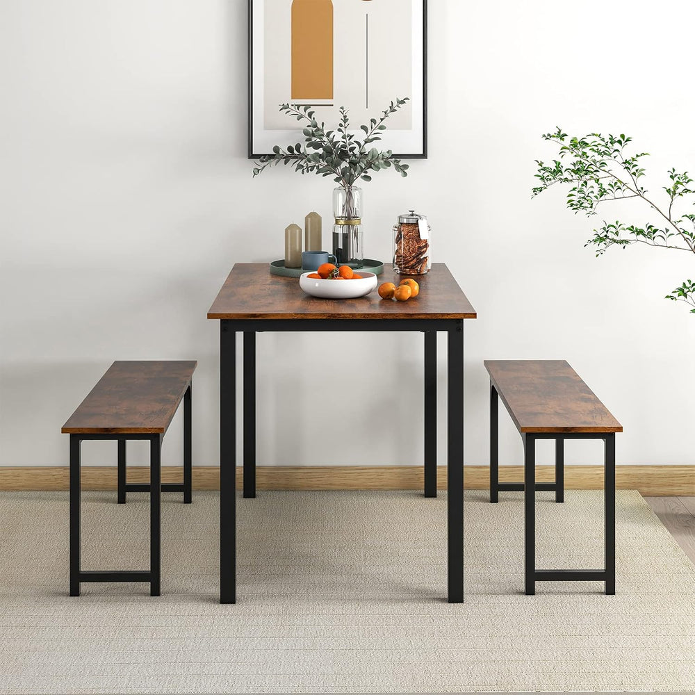 Tangkula 3-Piece Dining Table Set with Bench, Rectangular Kitchen Table with ...