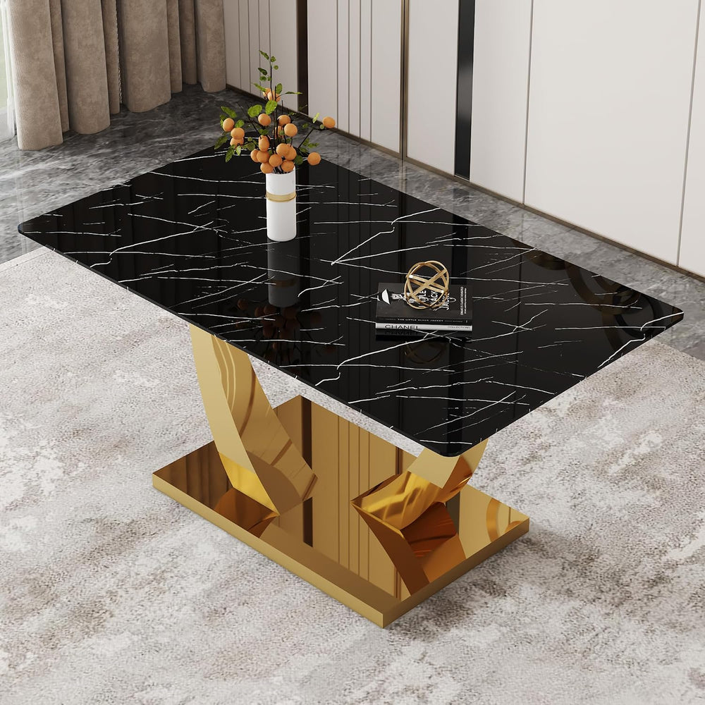 Modern Dining Table for 4/6, 63 Inch Faux Marble Dinner Table, Rectangular Ki...