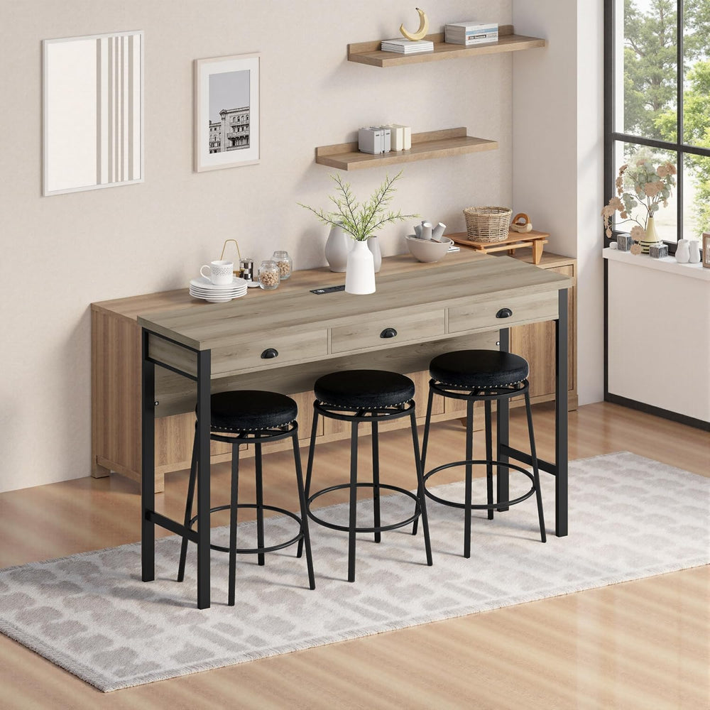 Bar Table and Chairs Set, 60.24” Long Pub Tables with 3 Stools, High Top Tabl...