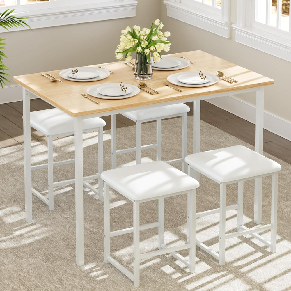 VECELO Dining Table and Faux Leather Chairs Set for 4, Oak | Kitchen table an...