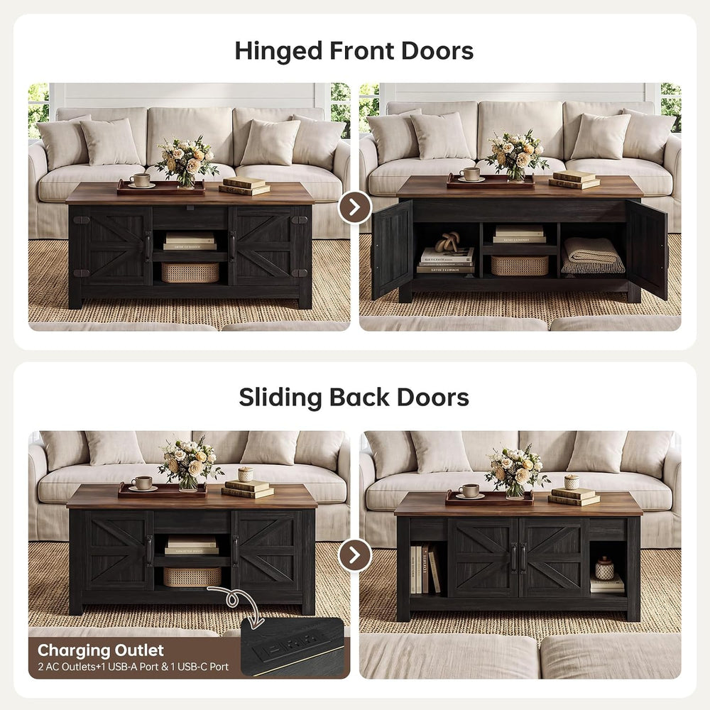 Farmhouse Living Room Table Sets of 2, 70 inch, Black | Includes 70 inch TV S...
