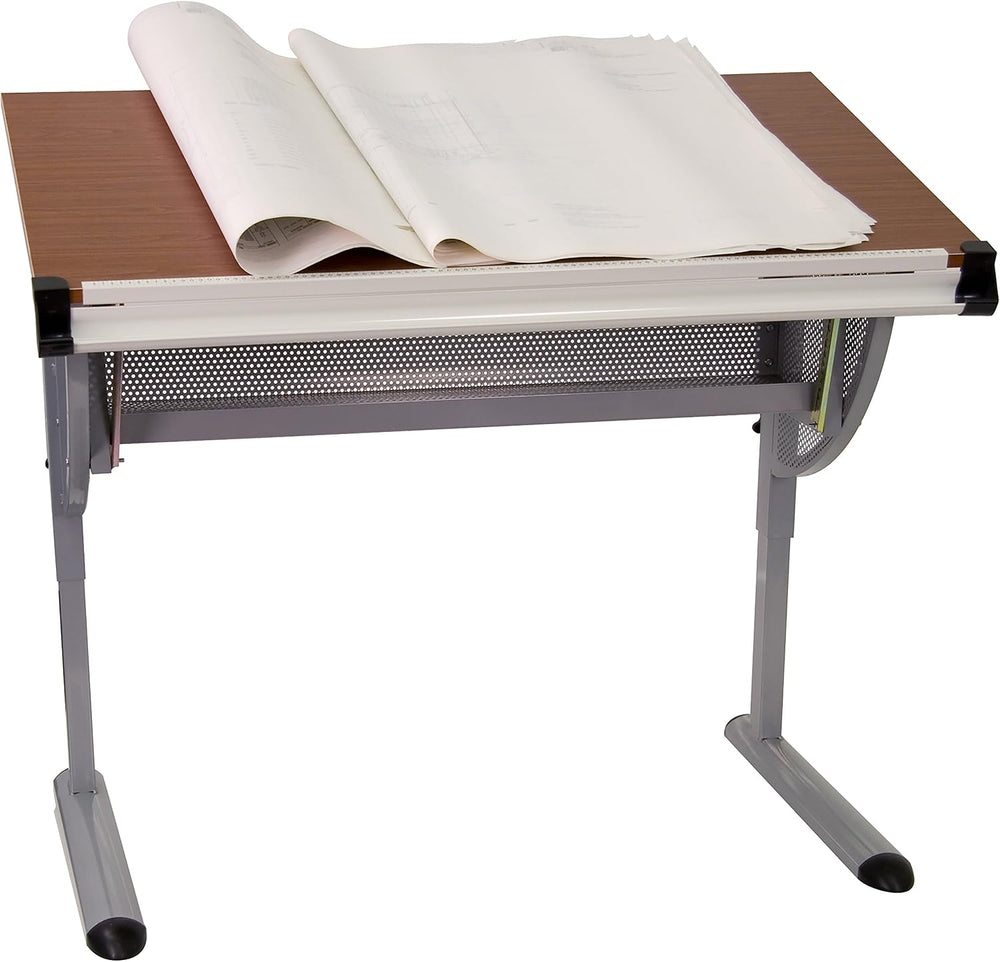 EMMA + OLIVER Adjustable Drawing and Drafting Table with Pewter Frame | Adjus...