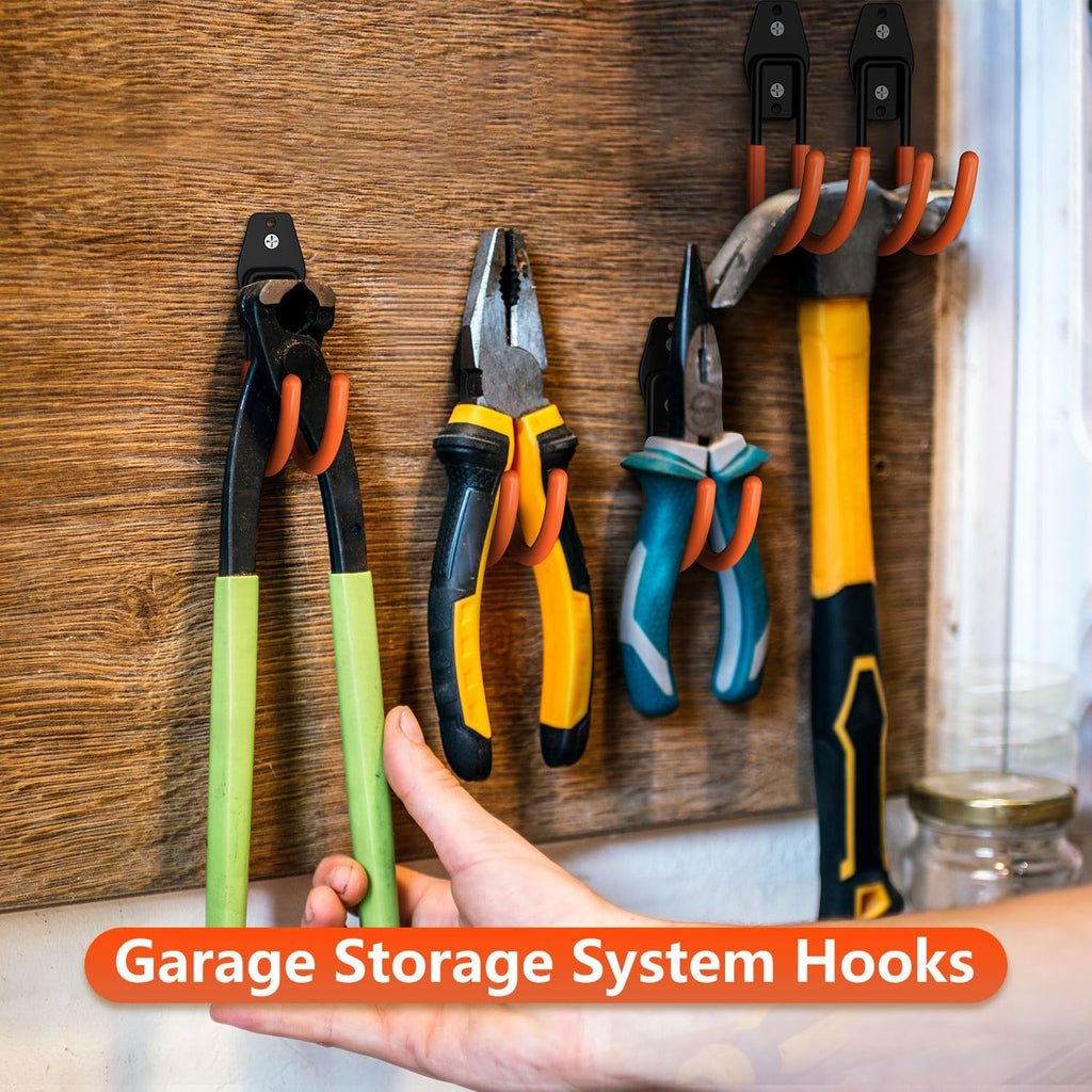 Garage Hooks with Anti-Slip Coating,Heavy Duty Wall Mount Storage Hooks for Hanging Bike,Hose,Ladder,Yard,Garden Tools (4 Pack Orange 5.5x4.1 Inch)