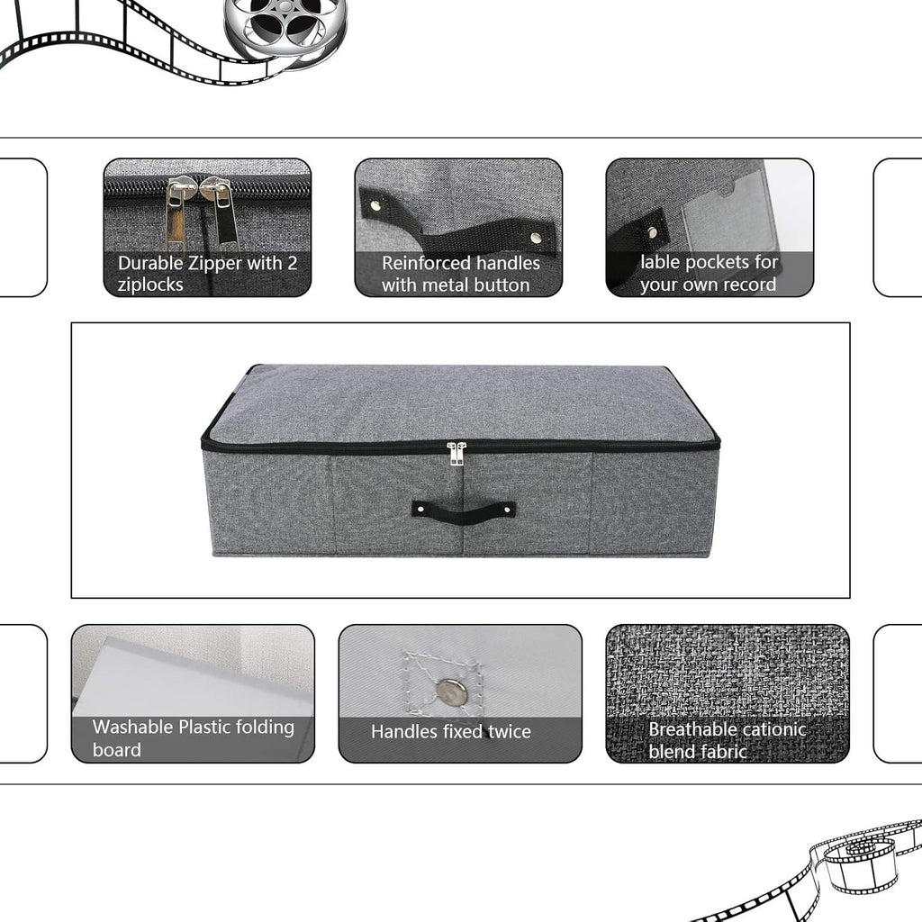 Omygarden 2PCS Foldable Under Bed Storage Box with Plastic Support Liner, Handles, Zipper lid, Blankets Clothes Comforters Storage Bin Organizer for Bedroom and Closet, 29×15×7inch, Black Grey