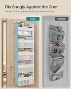 SONGMICS Over The Door Organizer, Hanging Door Organizer with 5 Large Pockets, 5-Tier Fabric Storage, Transparent Nylon Mesh, Foldable, Metal Hooks, with Side Pouches, Cloud White URDH007W01