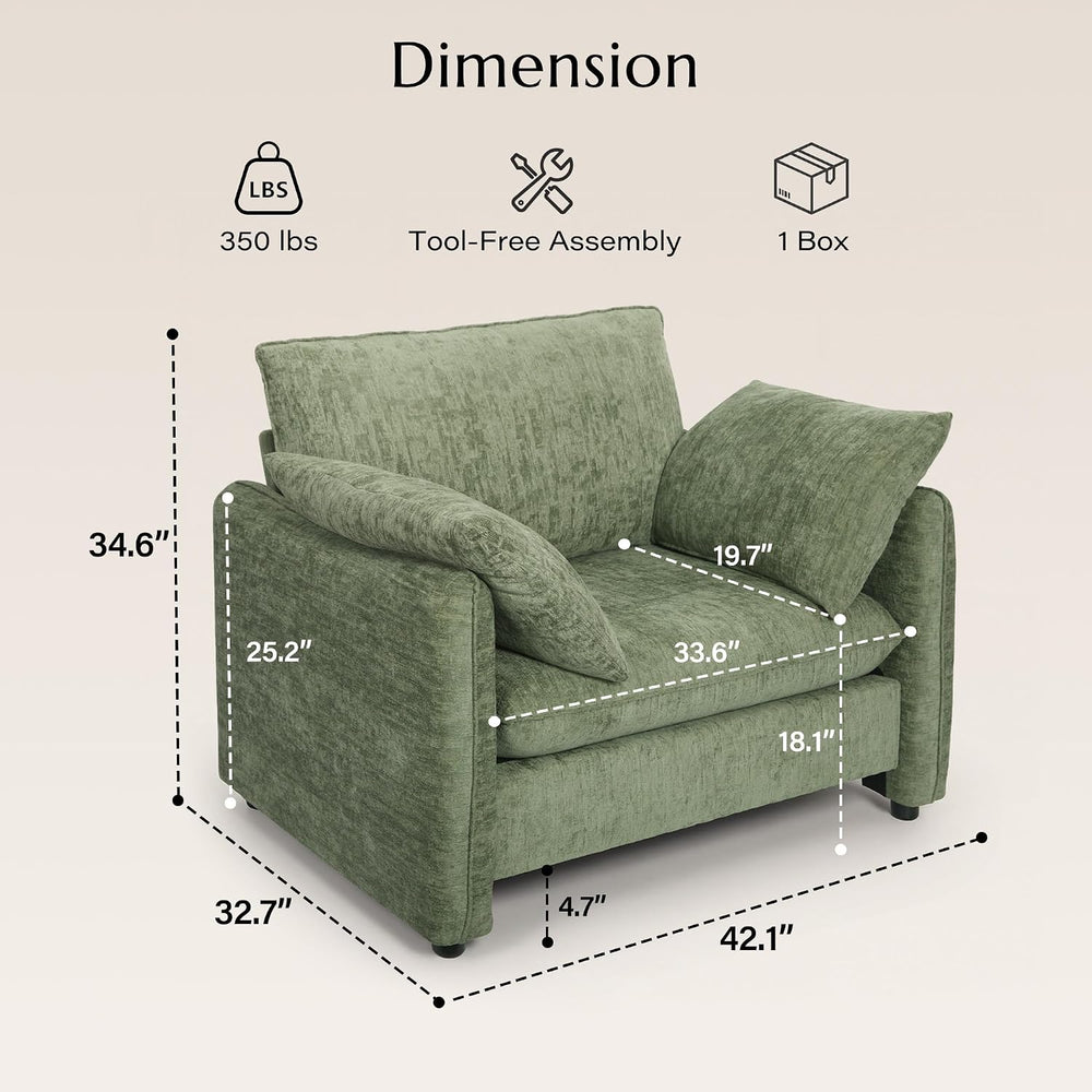 Elegant Oversized Accent Reading Armchairs Set of 2, 42.1", Chenille, Gr...