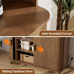 Lulive Kitchen Pantry Cabinet with Charging Station, Walnut | Rolling & Sliding Doors, Adjustable Shelves, Open Countertop, Wine Glass Rack, Modern Storage Cabinet for Dining Room