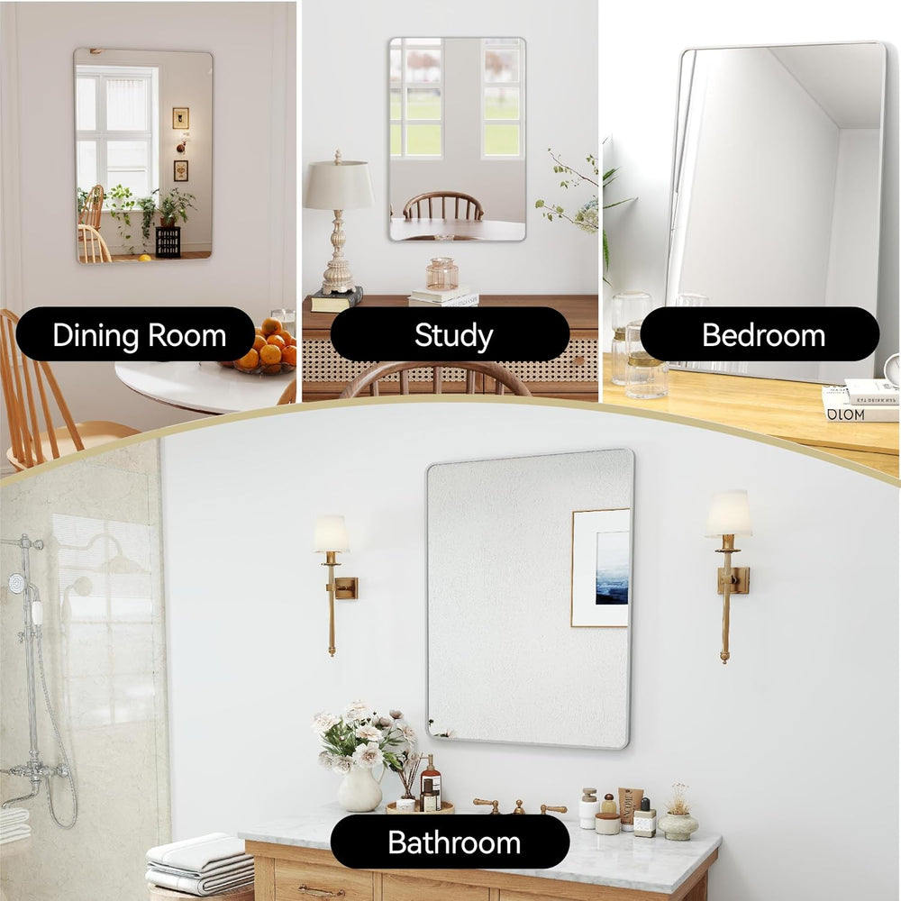 36x24 Bathroom Mirror Rect Wall Mounted Aluminum Metal Frame Silver