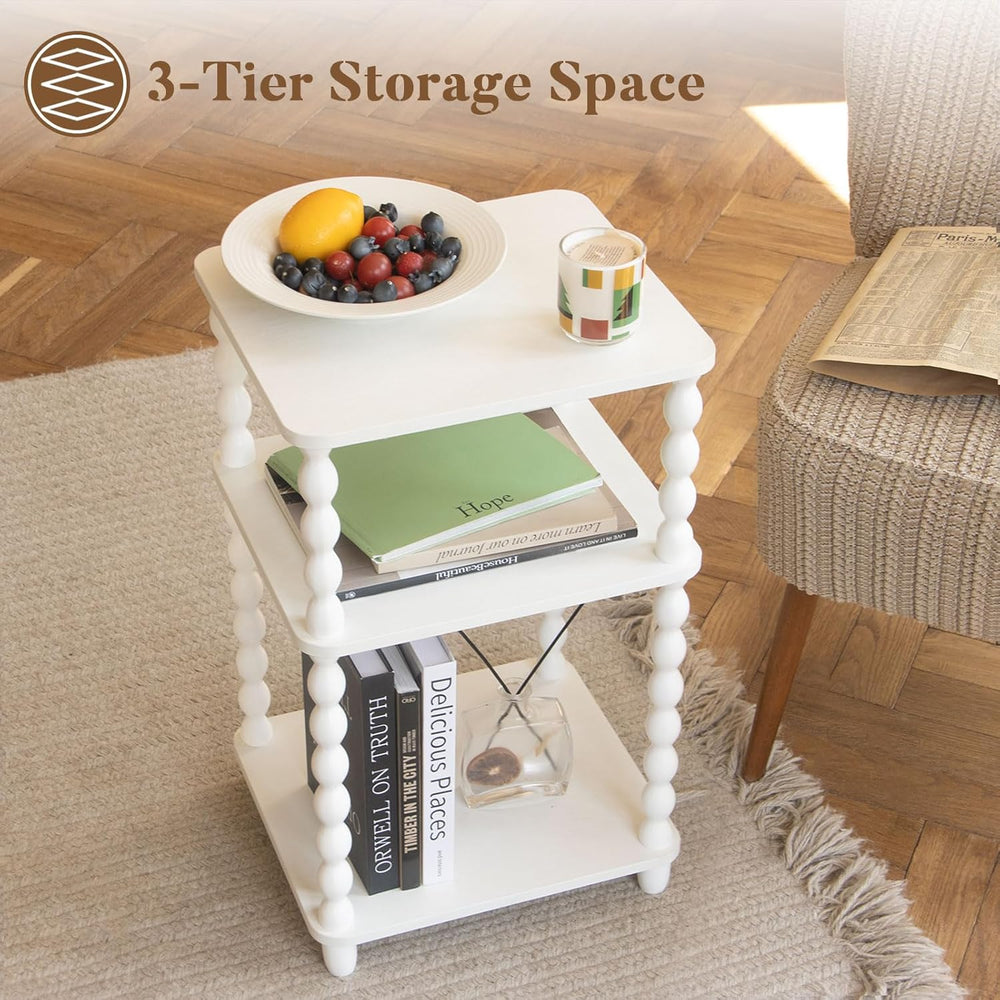Fultyle End Table, Small Side Table with 3 Tier Open Shelf, Modern Night Stan...