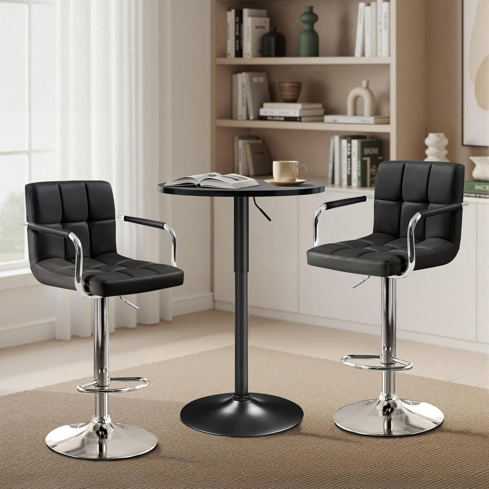 Yaheetech 3-Piece Bar Table and Stools, PU Leather Full Black | Round Pub Tab...