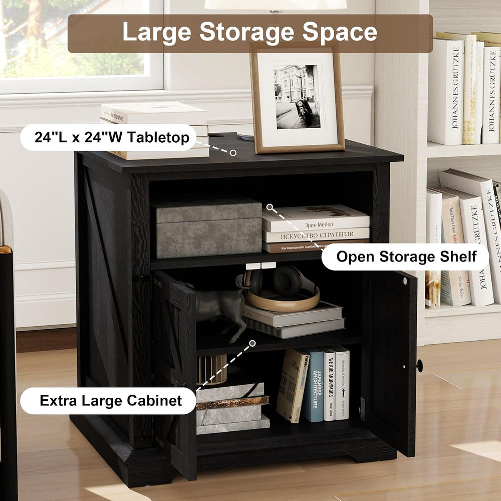 MUUEGM End Table with Charging Station, 24 Inch Farmhouse Sofa Side Tables Li...