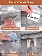 3 Inch Low Profile Under Bed Storage Bins with NO STURCTURE Design, Shallow Clothes Storage Bags with Clear Lids & Waterproof Fabric - Fits Under Sofa, Couch, Dorm, or College Beds，40x20x3inch，Grey