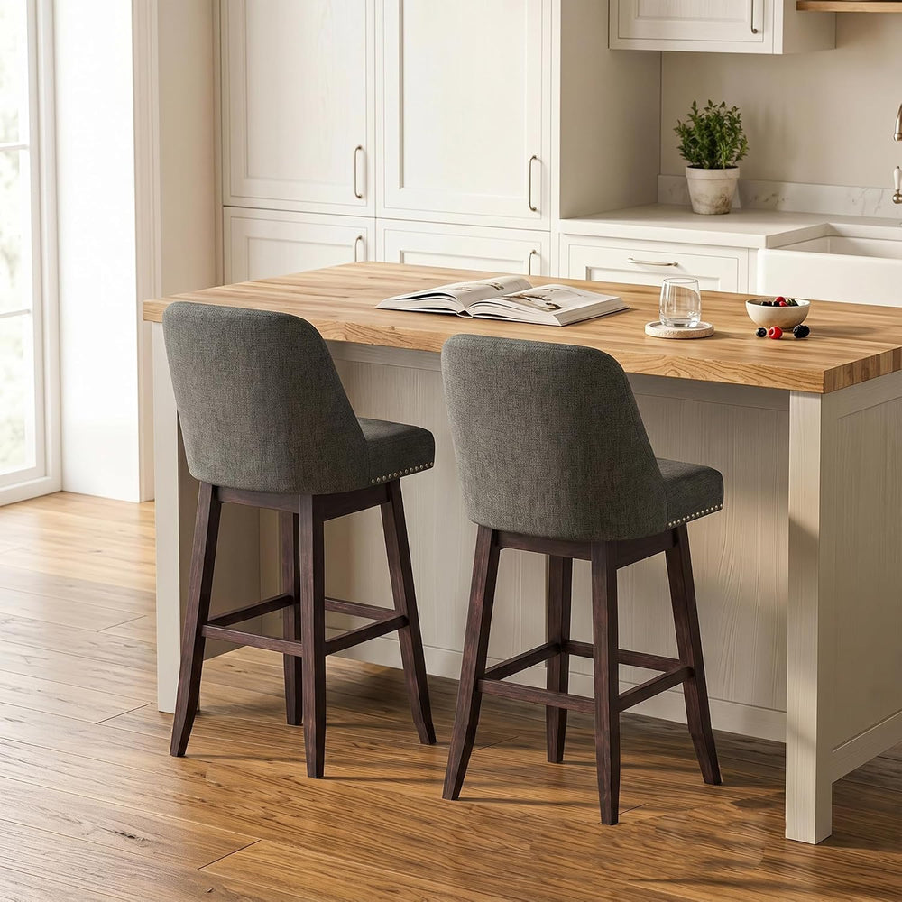 Swivel Barstools Set of 2, Upholstered Bar Chairs Counter Height (26IN) with ...