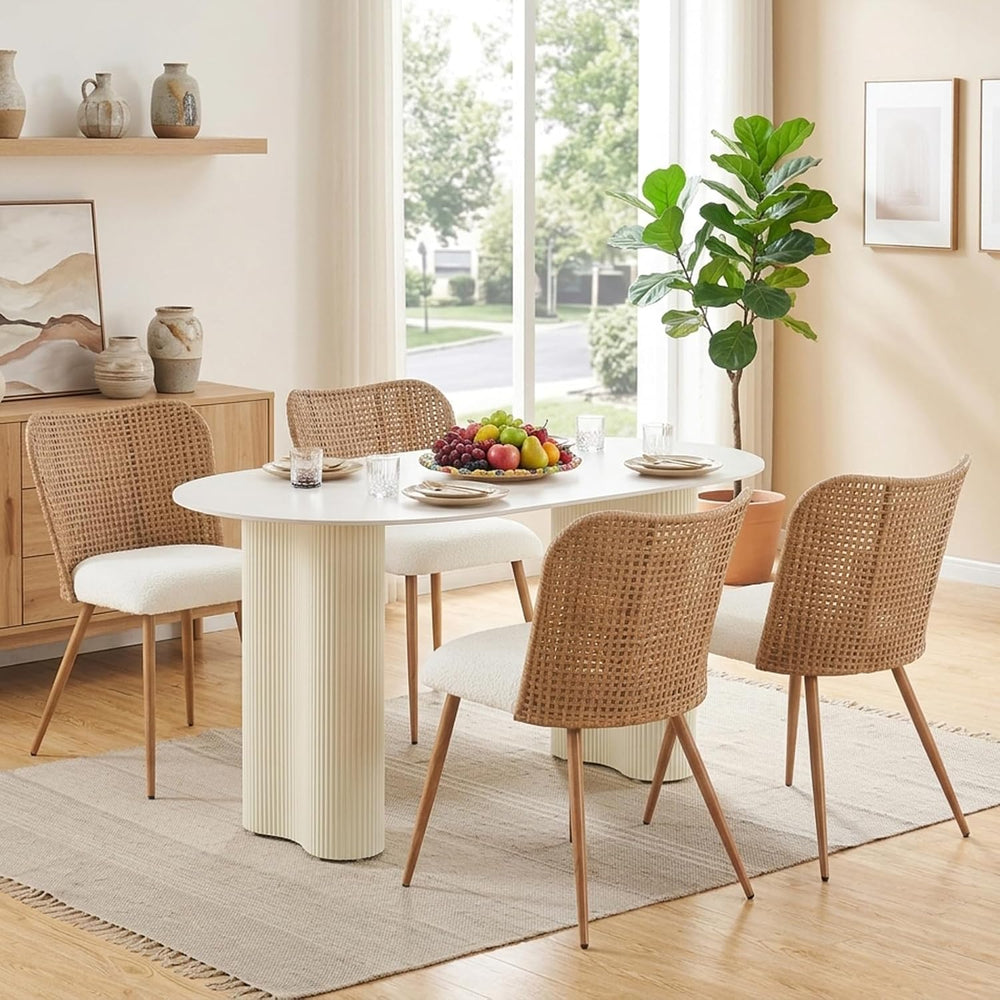 Rattan Dining Chairs Set of 4,Modern Upholstered Kitchen Room Chairs,Accent D...