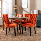 Modern Dining Chairs Set of 6, Tufted Upholstered Dining Chair with Solid Wood Legs, Orange Velvet Accent Chair, Sillas de Comedor, 6 Dining Chairs (Orange, Velvet, 6Pcs)