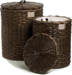 The Basket Lady Round Wicker Laundry Hamper, Extra Large, 23 in Dia x 28 in H, Antique Walnut Brown