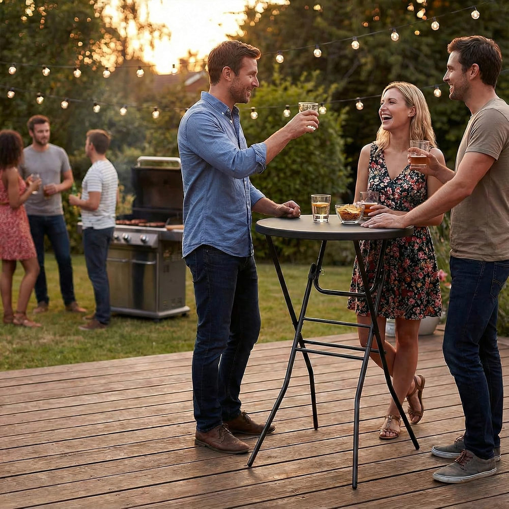 pollilar Cocktail Table 28in Portable Folding Bar Height Table, Compact Round...