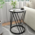 Round Side Table, Modern End Tables for Living Room Office Small Spaces, Glass Black End Table with Metal Frames, Nightstand for Bedroom, Bedside Furniture, Easy Assembly