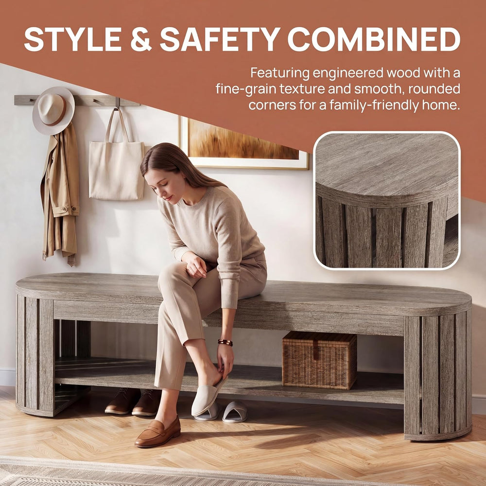 Tribesigns 63'' Shoe Storage Bench,Wooden Narrow 2-Tier Entryway Benc...