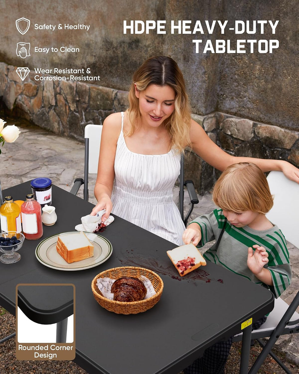 FanttikOutdoor Folding Table 4 Foot Quick Adjust, 4 Heights Camping, Party | ...