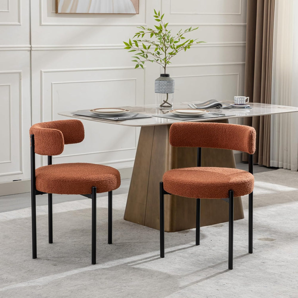 Mid-Century Modern Dining Chairs Set of 4, Boucle, Rust