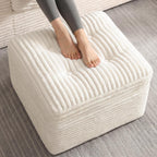 23.6in Pouf Ottoman, Corduroy Footstool Foot Rest Seating, Beige | Dual-layer support poofy pouf with soft chunk-foam top & firm foam base. Ideal floor foot stool & seating for living room