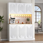 71" Black Kitchen Pantry with Power Outlet & LED Light, Large Kitchen Hutch Cabinet with Adjustable Shelf, Modern Buffet Cabinet with 6 Doors, Food Pantry Storage for Dining Room (White 6 Doors)