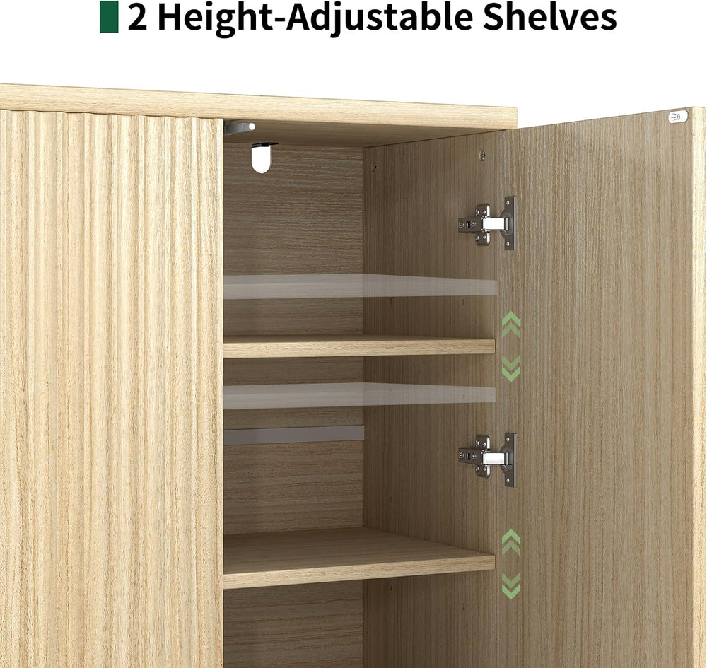 Fluted Sideboard Buffet Cabinet with Storage, Wood Sideboard Cabinet with Doo...