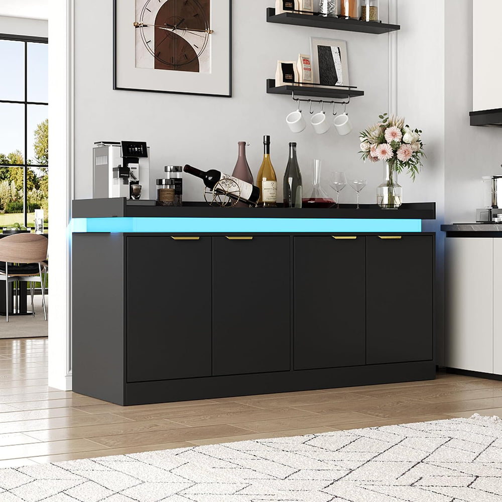 knoworld LED Sideboard Buffet Cabinet with Storage, 63'' Large Kitche...