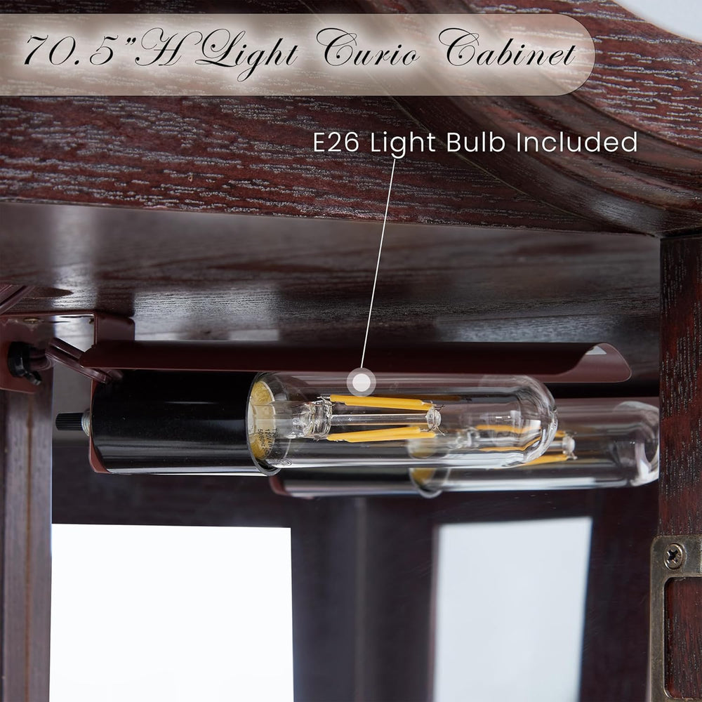 Lighted Corner Curio Cabinet 70.5" Tall Wooden China Cabinet with Temper...