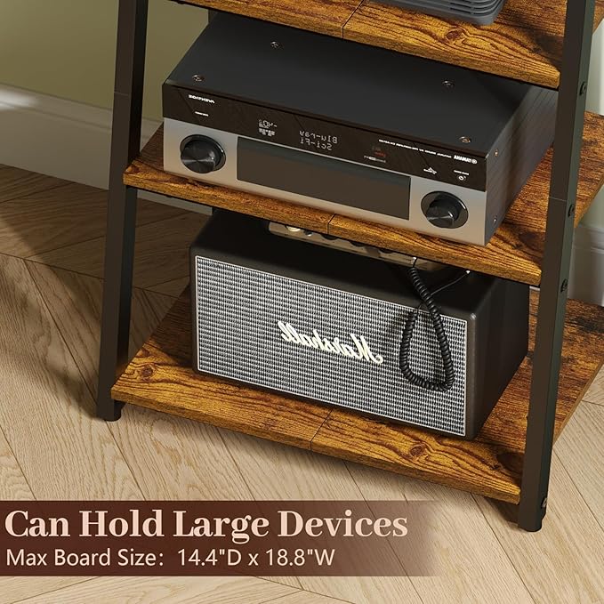 4-Tier AV Media Stand with Power Strips, Heavy Duty Stereo Cabinet Stand with...