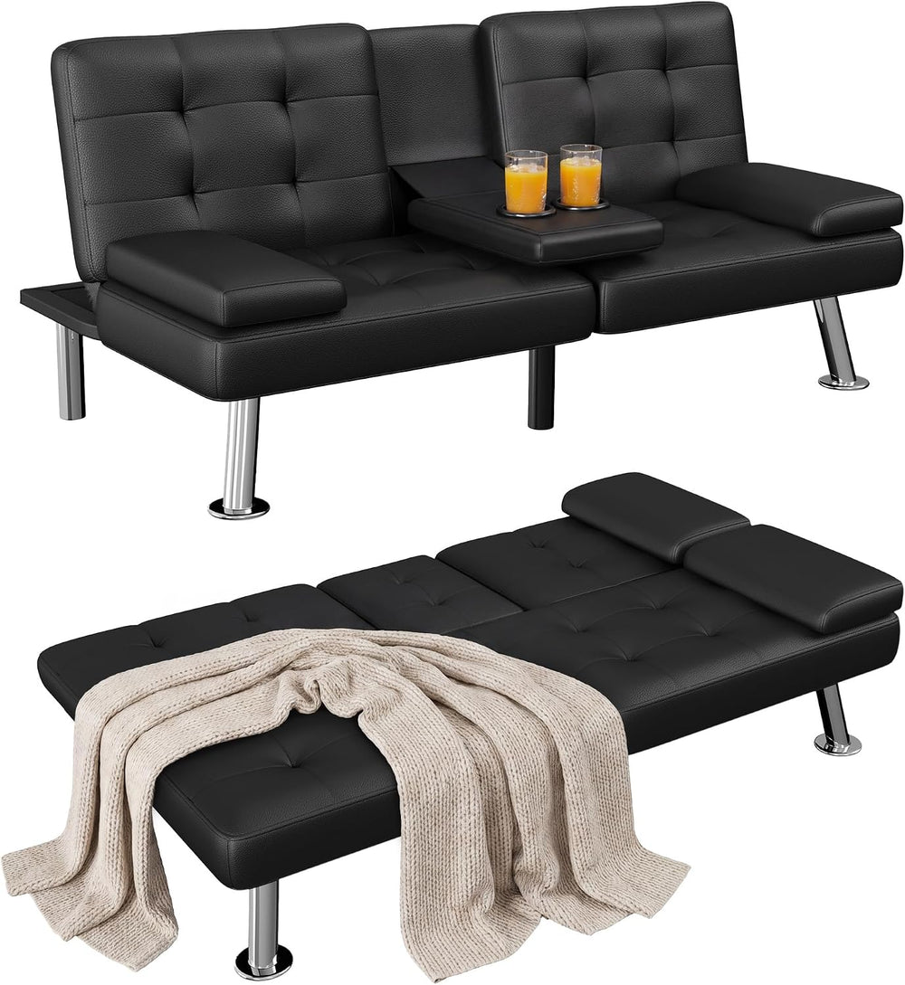 Homall Black Faux Leather Futon Sofa Bed, Loveseat with Adjustable Backrest |...