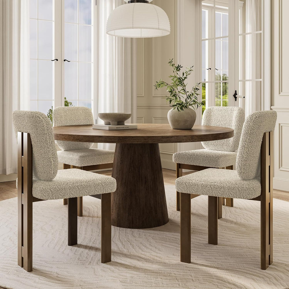 BESTANO Modern Farmhouse Dining Chairs Set of 4, Boucle Upholstered Wooden Ki...