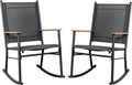 JY QAQA Outdoor Rocking Chair Set of 2, High Back All-Weather Patio Rocking Chairs with Breathable Back Rest for Adult, Ergonomic Design Porch Rocking Chairs for Porch, Garden, Balcony, Pool, Black
