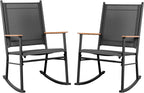 JY QAQA Outdoor Rocking Chair Set of 2, High Back All-Weather Patio Rocking Chairs with Breathable Back Rest for Adult, Ergonomic Design Porch Rocking Chairs for Porch, Garden, Balcony, Pool, Black